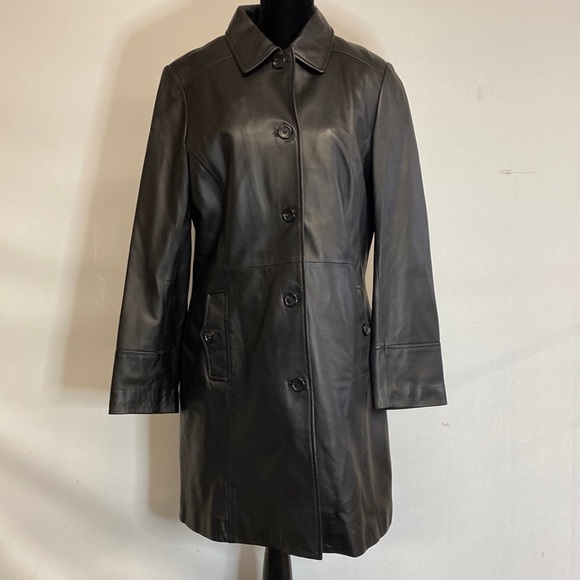 SOLD Danier black leather coat - Picture 1 of 11